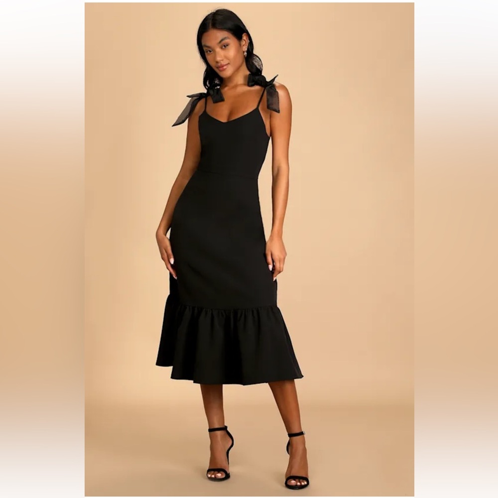 Lulu's Black Midi Dress with Bow Straps
